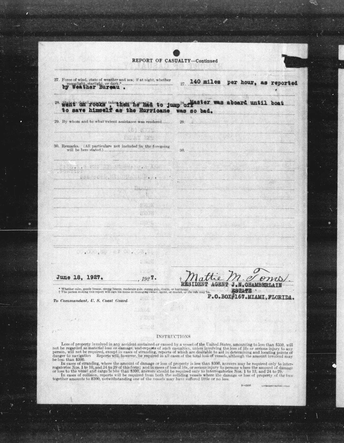 Continuation of the Max K. Chamberlain casualty report