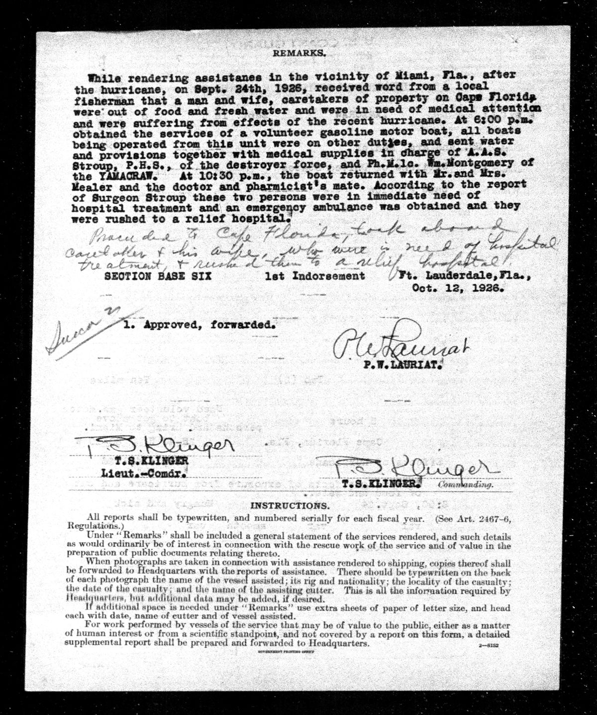 Coast Guard narrative of a Cape Florida medical evacuation