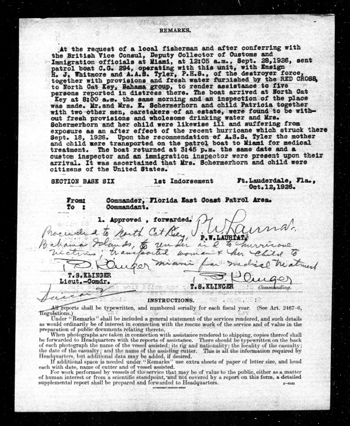 Coast Guard narrative of the North Cat Key evacuation