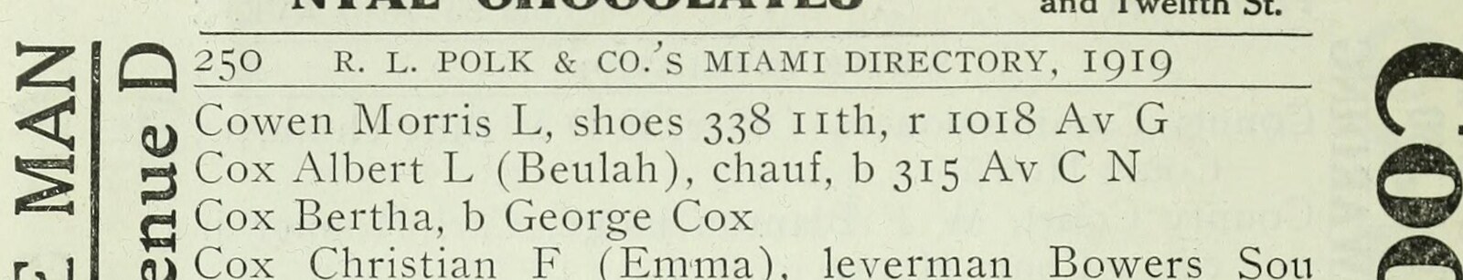 1919 Miami directory entry listing Morris L. Cowen in the shoe business