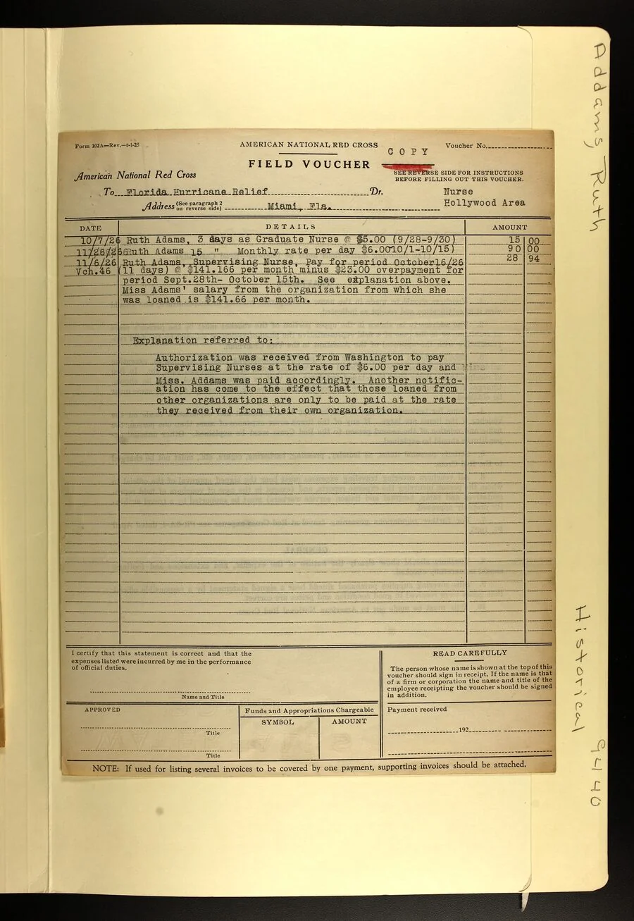 Ruth Addams Red Cross salary voucher for the Hollywood area
