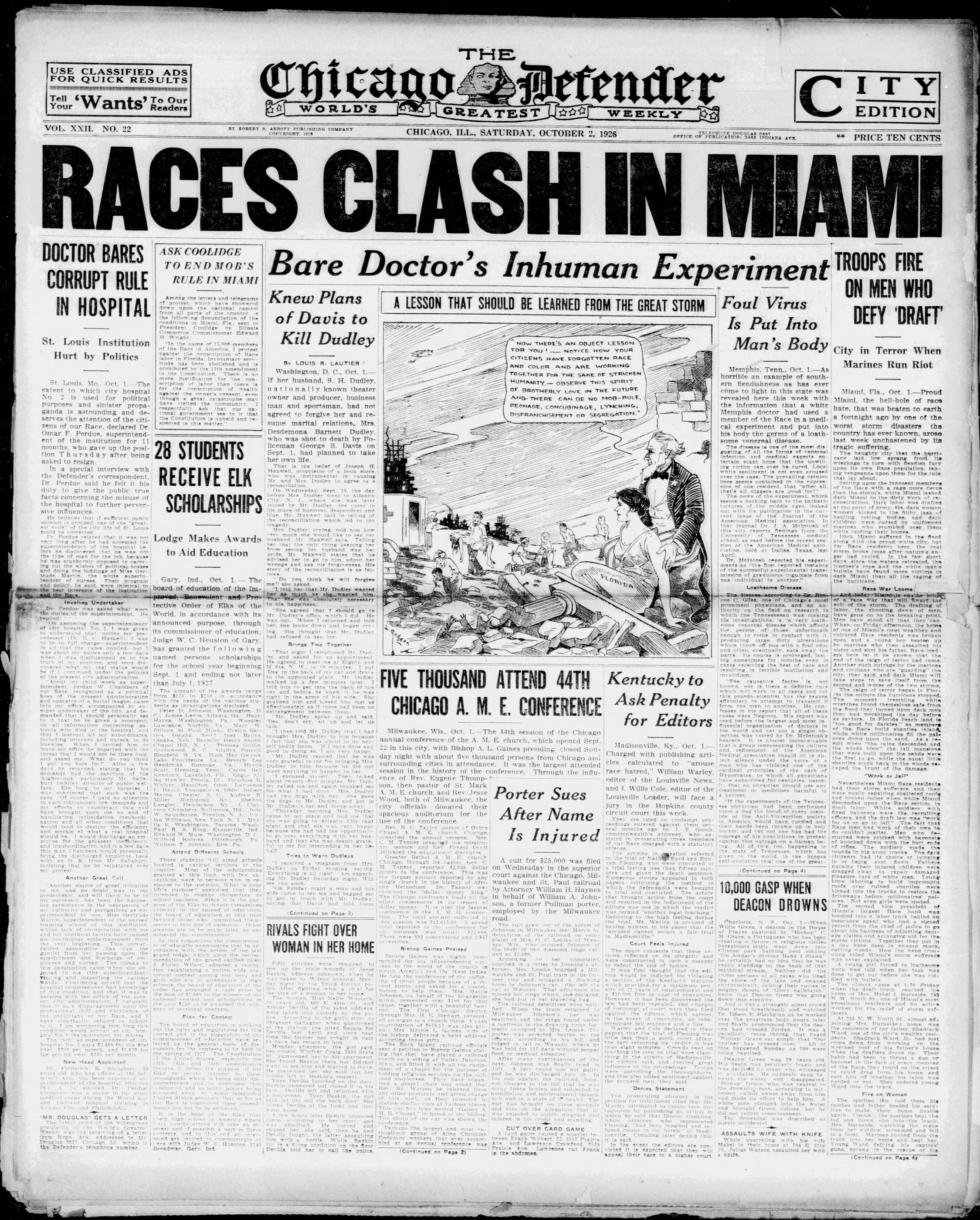 Chicago Defender front page, October 2, 1926