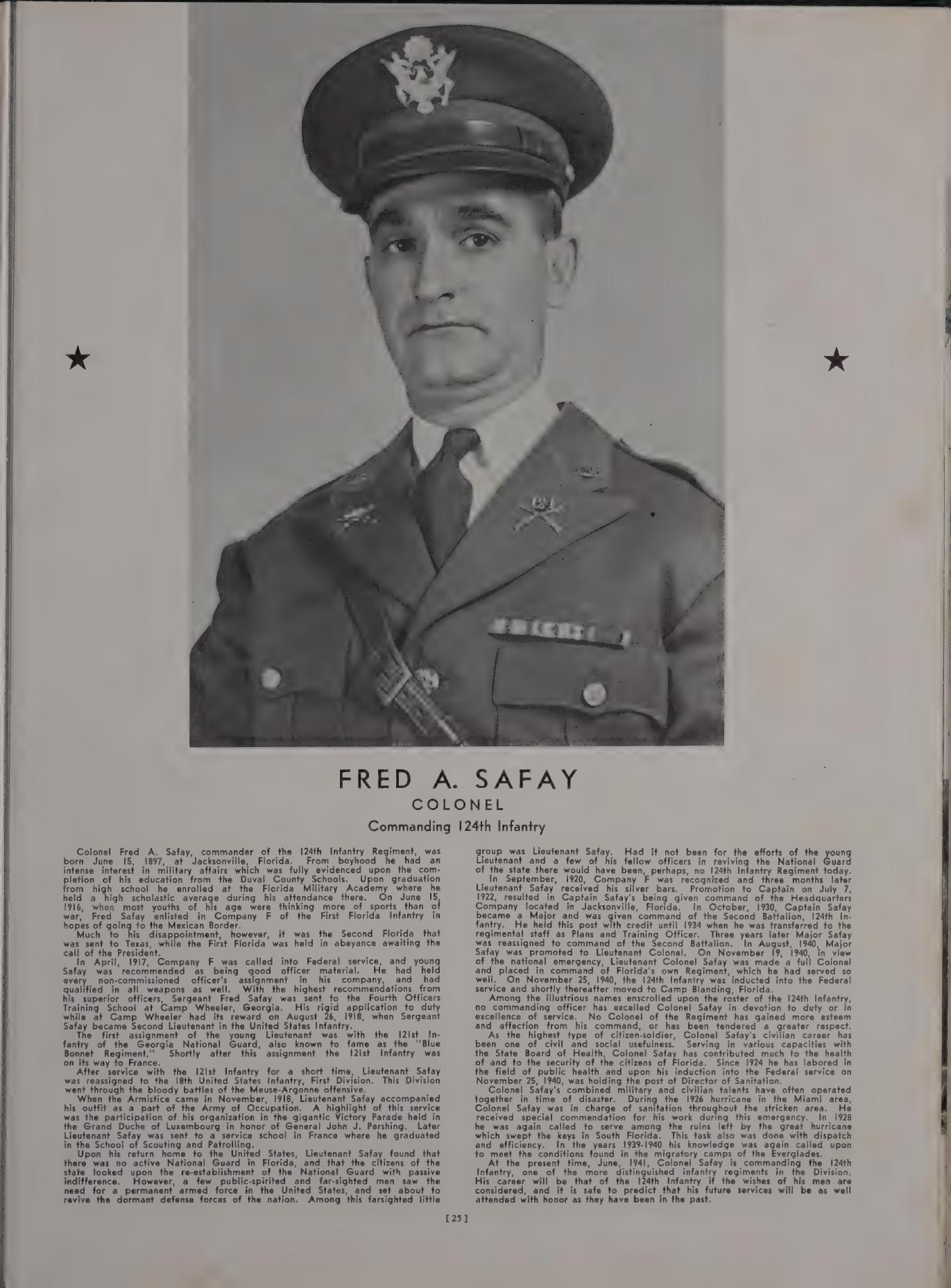 National Guard history page identifying Fred Safay