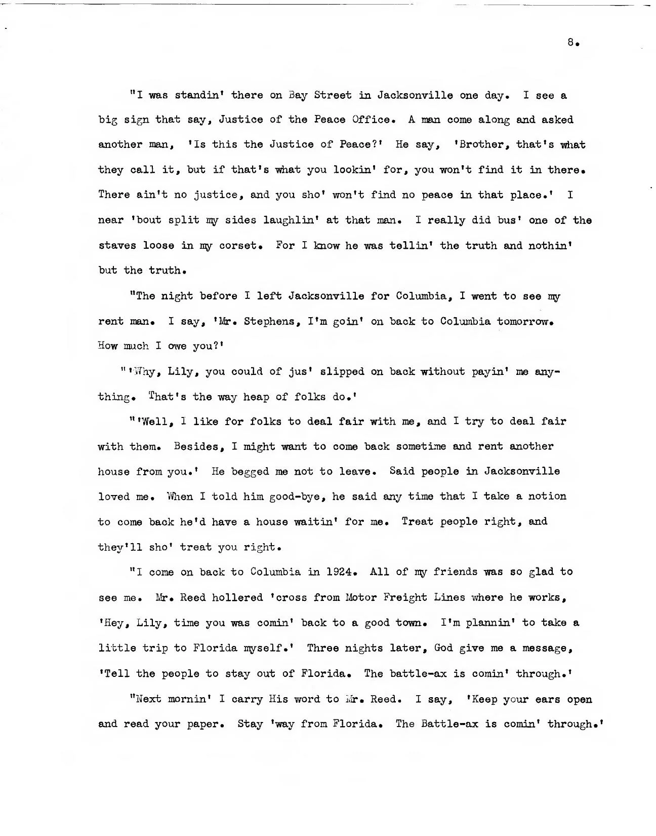 Page eight of the Leila Holmes interview