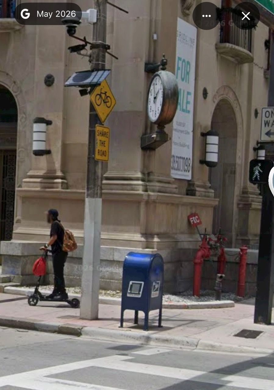 The same Old Federal Building corner without the marker in 2026